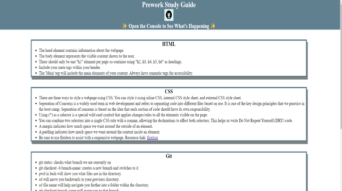 Image of prework study guide